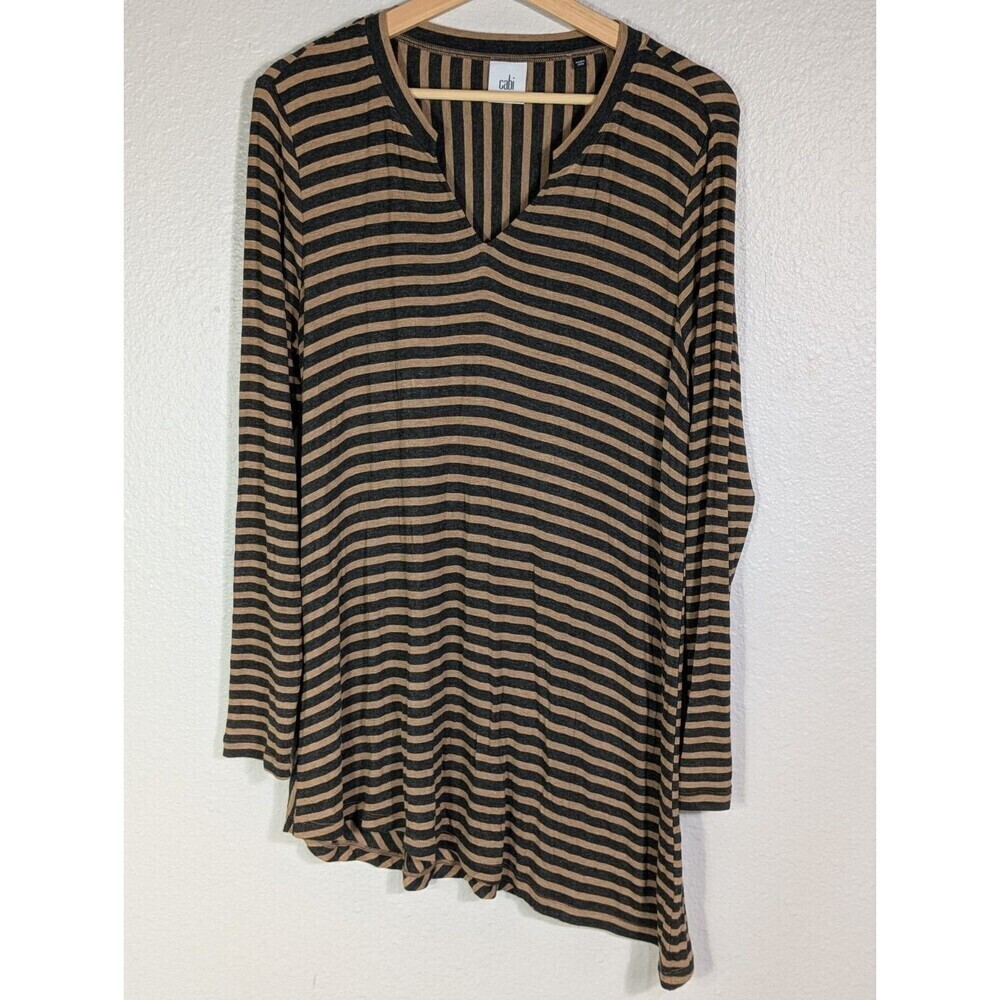 Cabi Womens Medium Striped Long Sleeve Asymmetrical Slant Tee Tunic Top 3629 N86